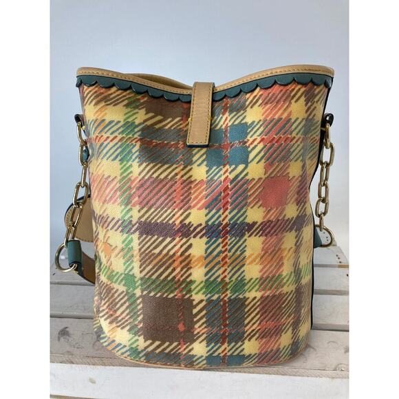 DOONEY & BOURKE COLORFUL COATED CANVAS PLAID SHOULDER BAG - Picture 6 of 16
